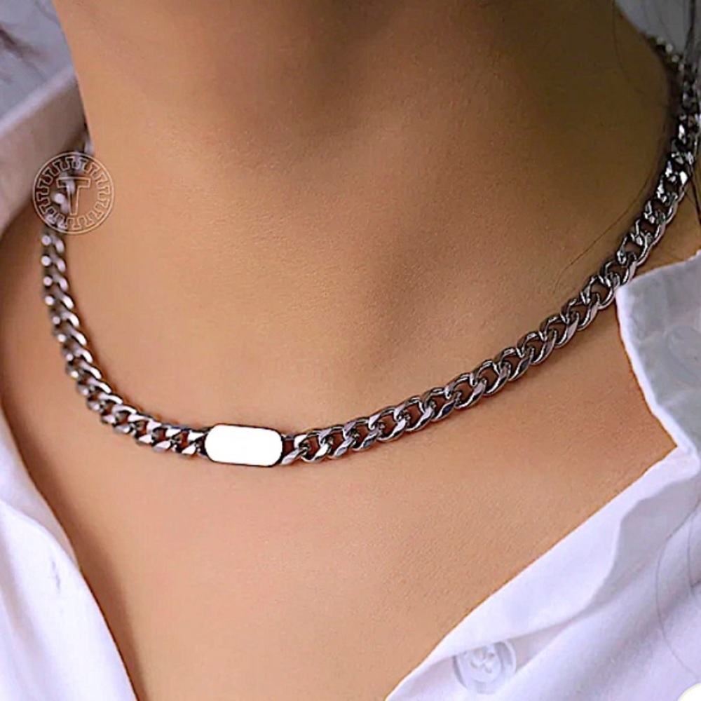 Stainless Steel Cuban Chain Link Necklace Bracelet Matching Set - Picture 4 of 10
